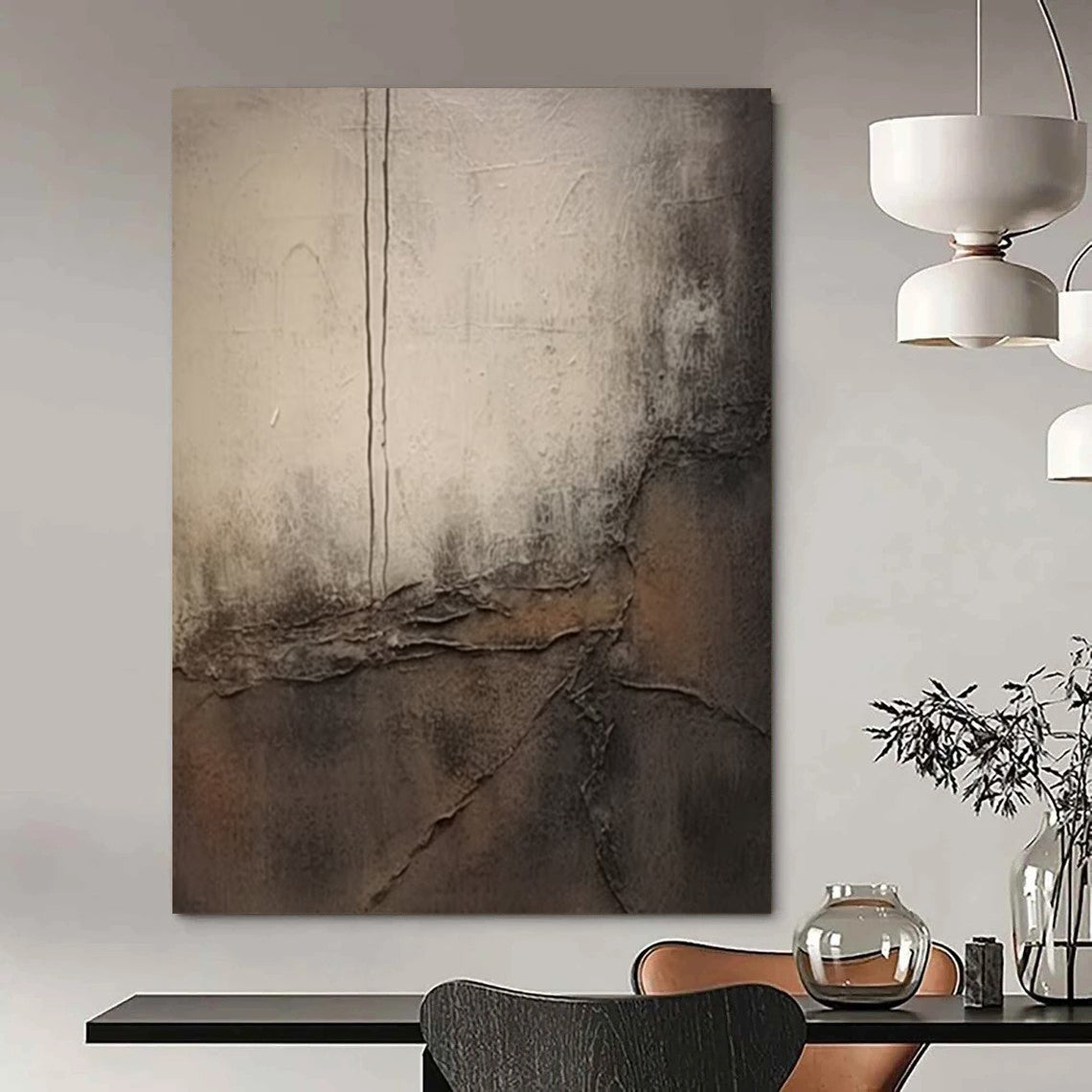 “Gray, Brown Textured Abstraction ‘Worn Narratives’” - Mixed - Media Abstract Painting On Canvas DTP355