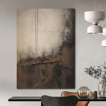 “Gray, Brown Textured Abstraction ‘Worn Narratives’” - Mixed - Media Abstract Painting On Canvas DTP355
