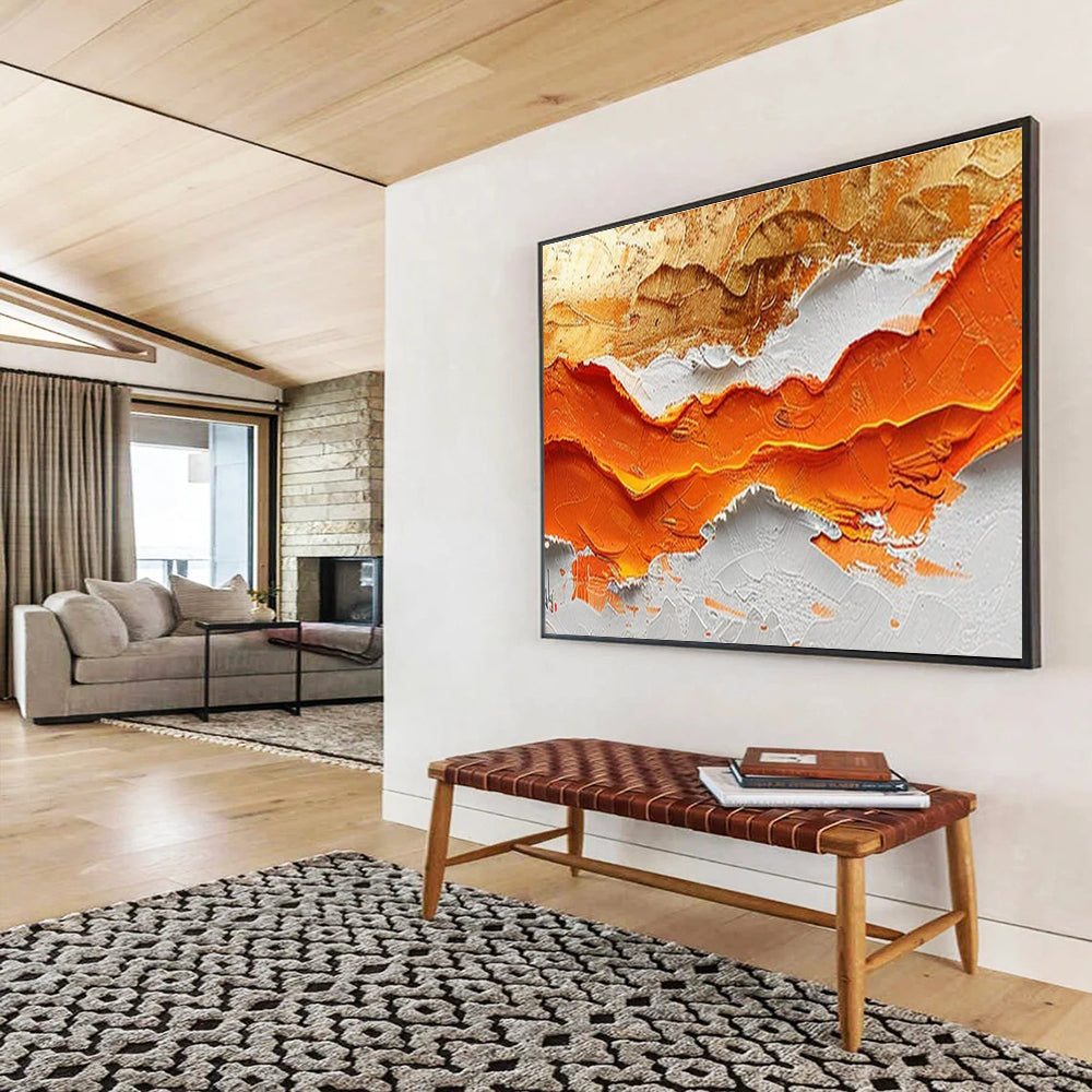 “Orange - Gold Textured Peaks” Abstract Impasto Painting On Canvas DKH464