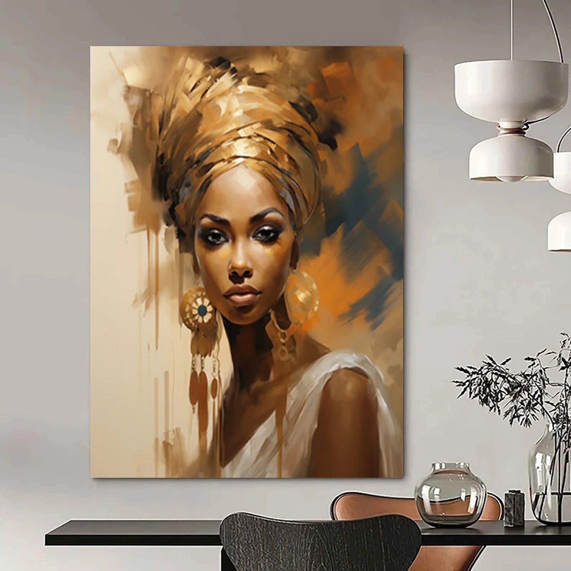 “Golden - Toned African - Inspired Portrait” - Contemporary Portrait Painting On Canvas DTP125
