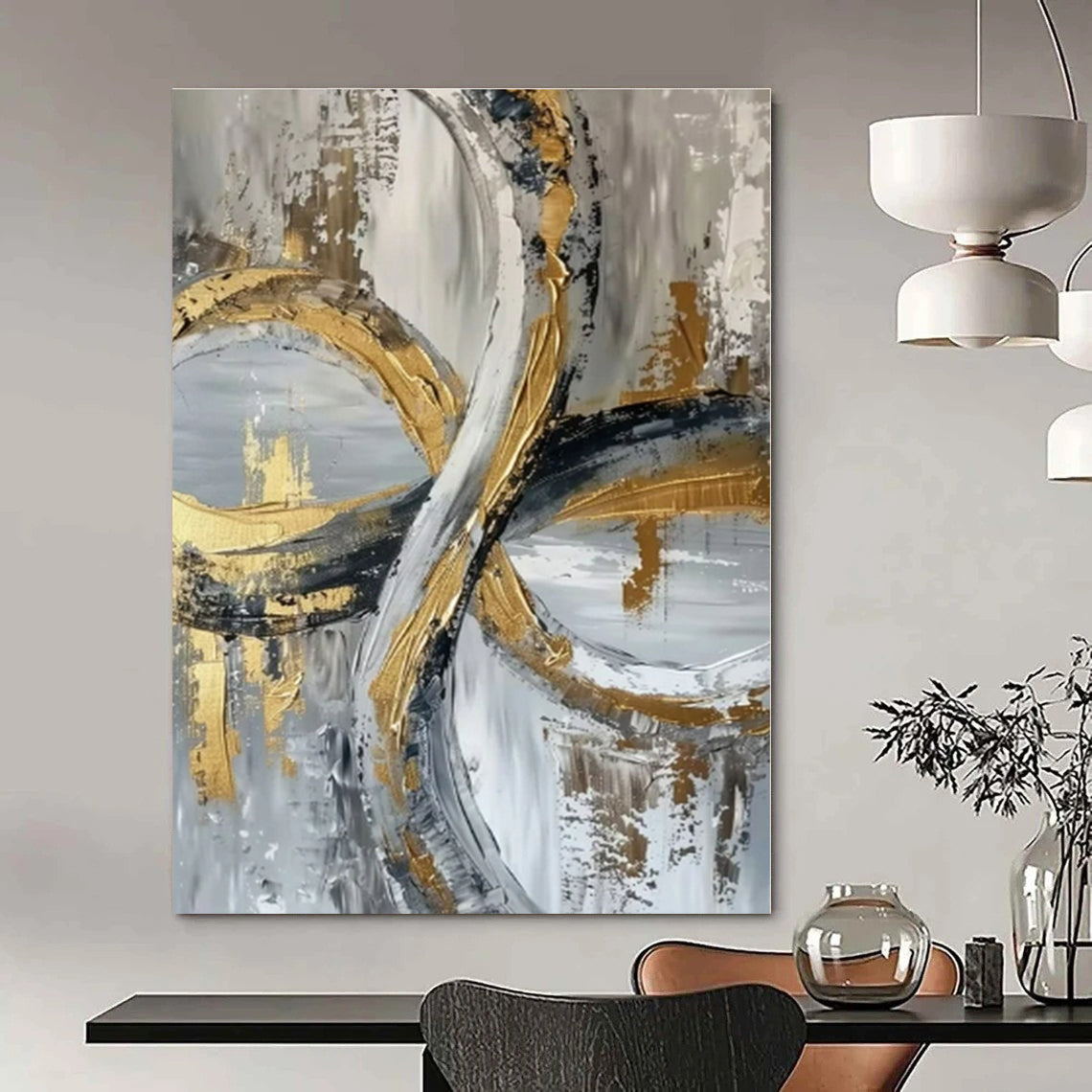 Intertwined Gold & Grey Loops - Abstract Textured Acrylic CT1251