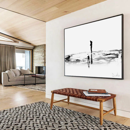 “Silhouette Beach Scene” Monochrome Landscape Painting On Canvas DLZ114
