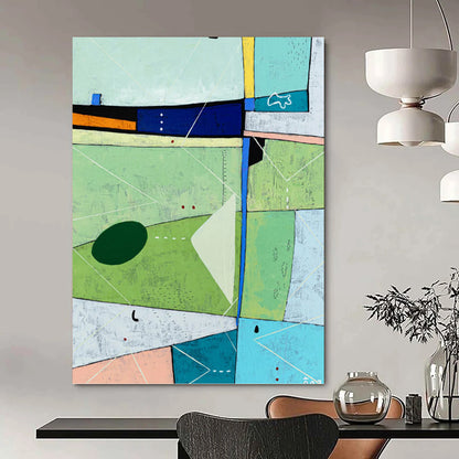 “Green - Dominant Abstract with Colorful Geometric Shapes” - Vibrant Abstract Landscape - Inspired Painting On Canvas DKH1104