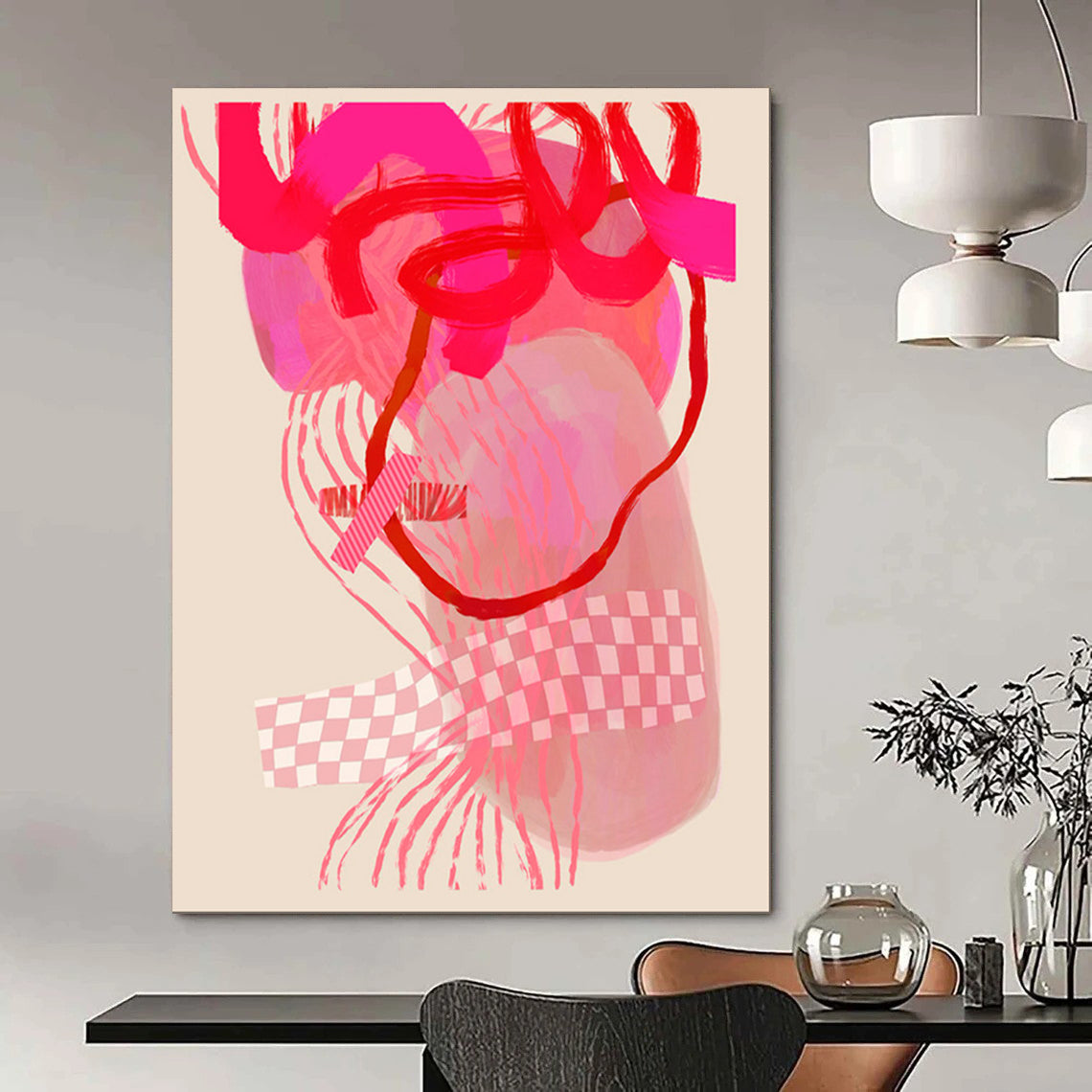 “Pink and Red Abstract Forms” - Modern Abstract Painting CT2000