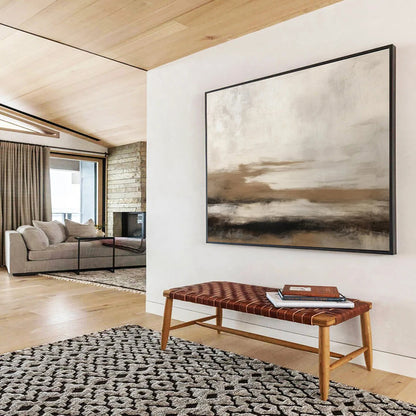 “Brown & White Textured Layers” Abstract Landscape Painting On Canvas DKH332