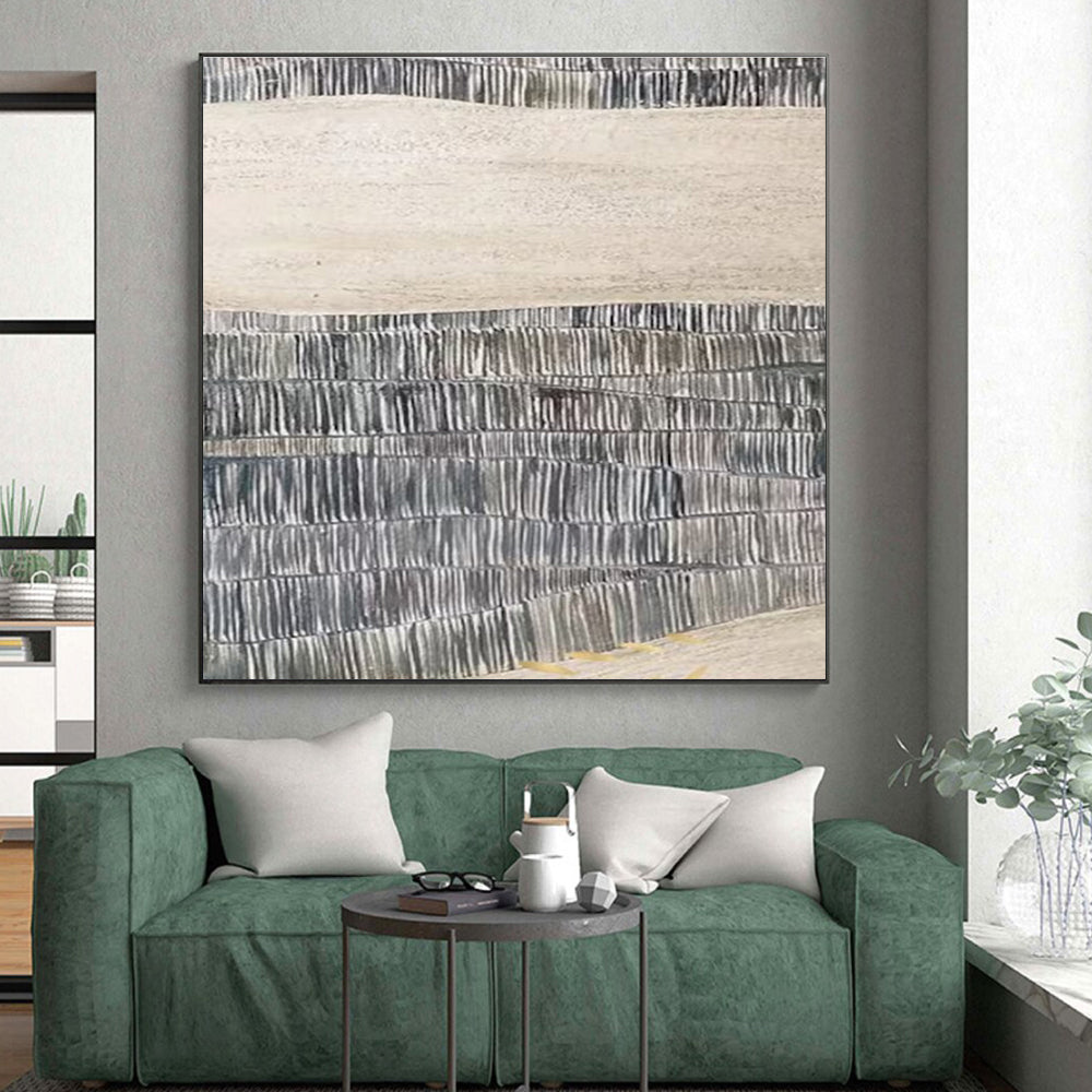 Gray - White Wavy Textures, “Stone Ripples” - Textured Abstract Acrylic Painting CT0729