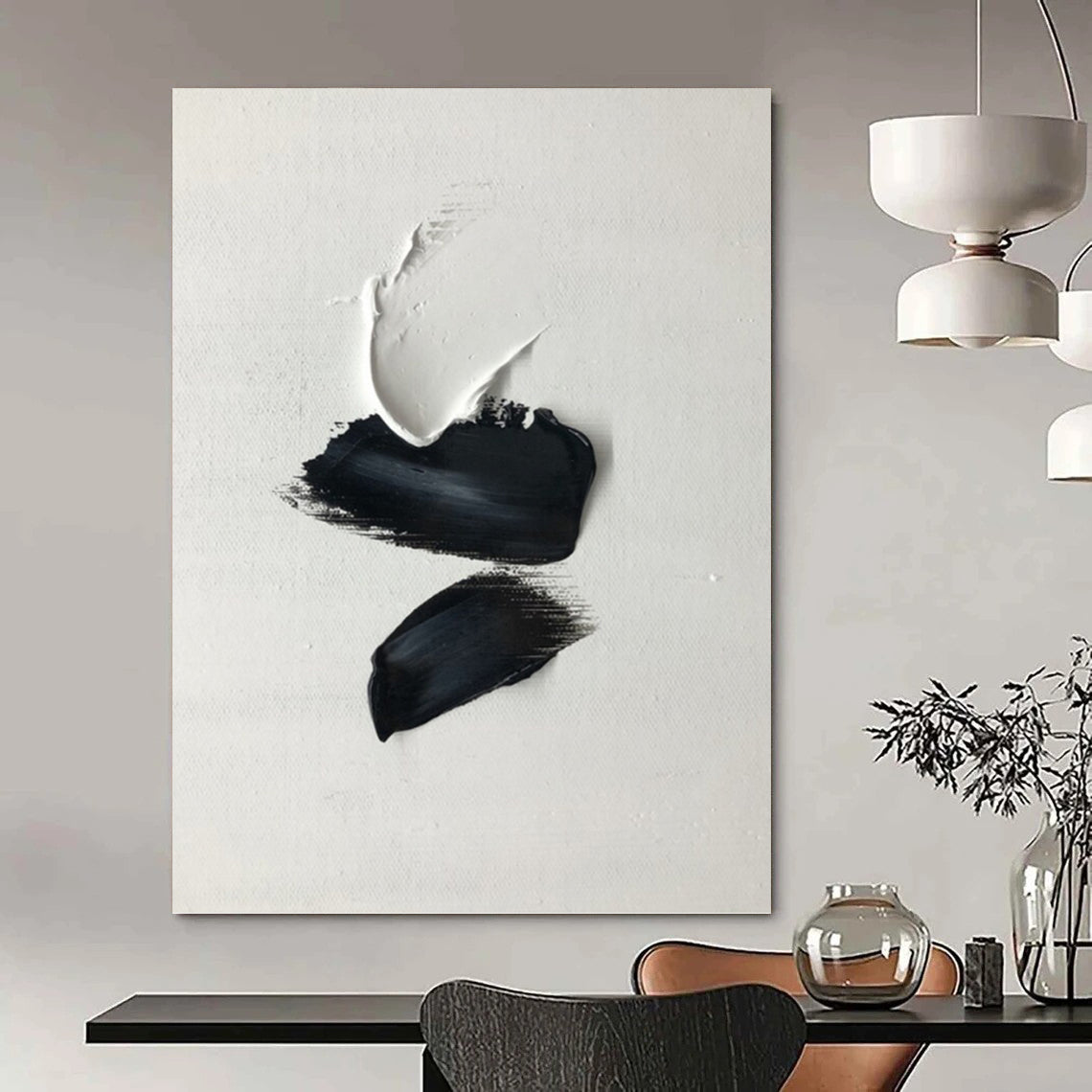 “Black - White Palette Strokes” - Minimalist Textured Painting On Canvas DKH1666