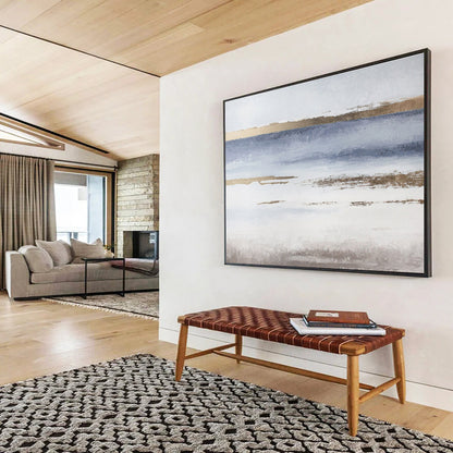 Blue, White, and Gold Abstract Landscape “Coastal Ethereal Horizons” Painting On Canvas DKH135