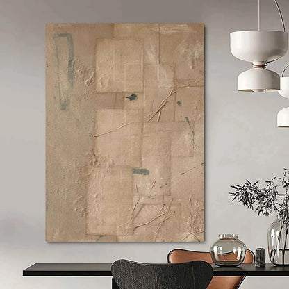 “Beige, Gray Textured Collage ‘Earthly Layers’” - Mixed - Media Abstract Painting On Canvas DTP336