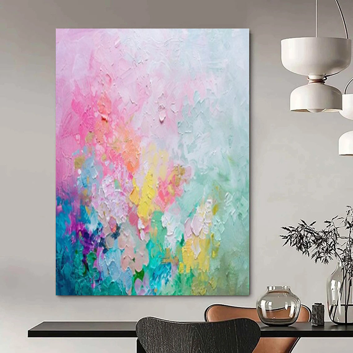 “Pastel Petal Burst” – Impasto Abstract Art CT1026