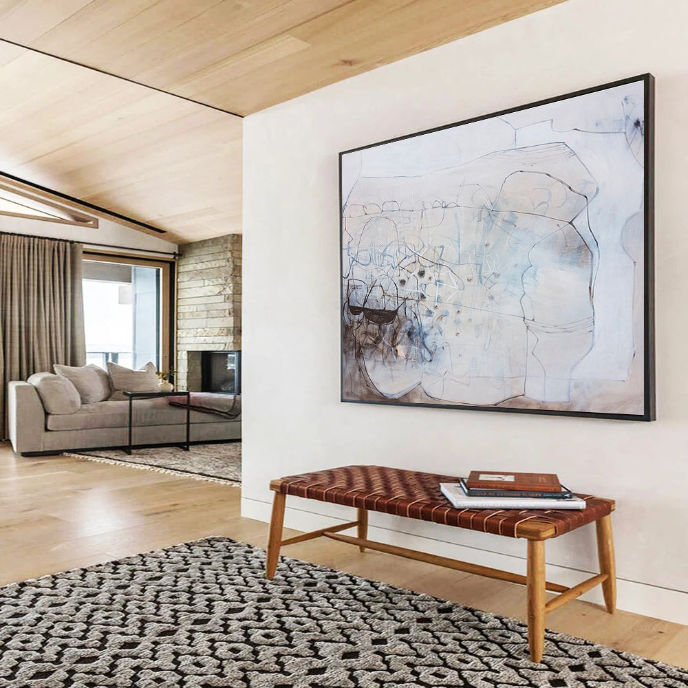 Monochrome Linear Abstract “Subtle Linear Story” Painting On Canvas DKH080