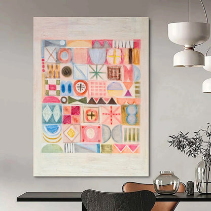 Pastel Geometric Shapes, Grid Layout - "Pastel Patchwork" - Abstract Geometric Painting CT1849
