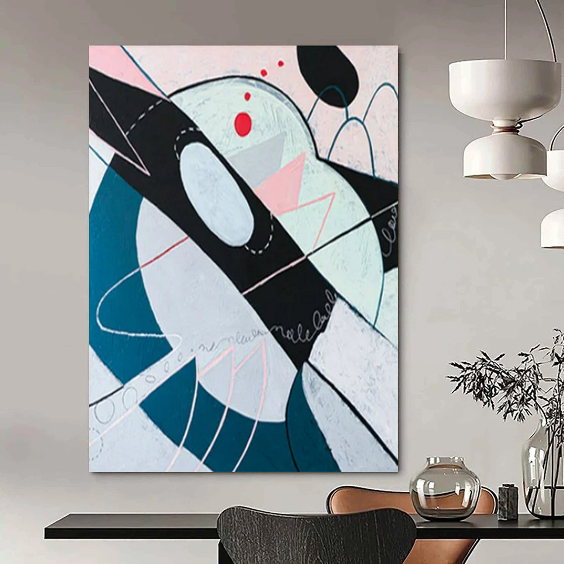 “Geometric Abstract in Pastels - Pinks, Blues, and Subtle Details” Painting On Canvas CT2385