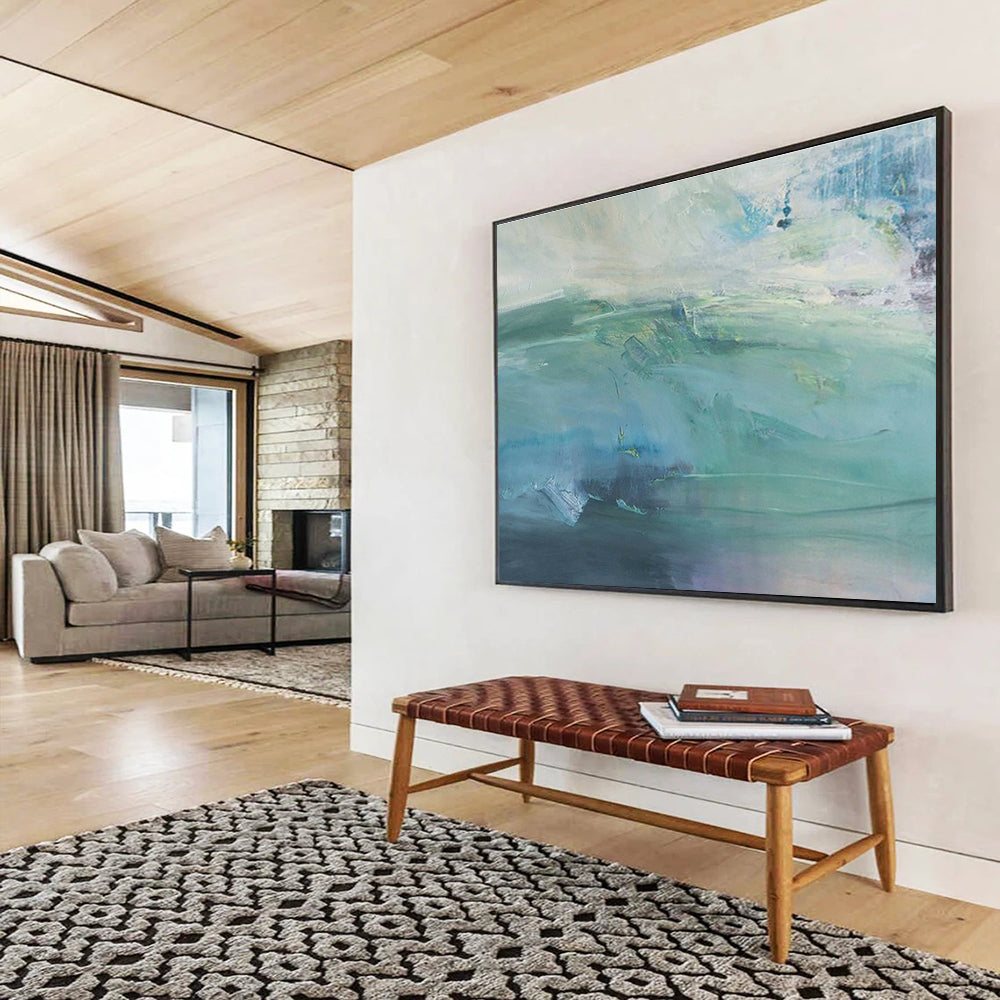 “Turquoise Abstract Seascape” Abstract Impressionist Painting On Canvas DKH417