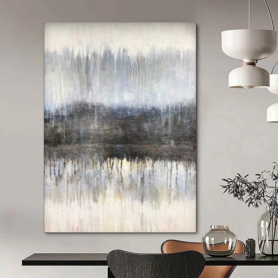 “Misty Forest Lake Reflection” – Atmospheric Landscape Oil CT2102