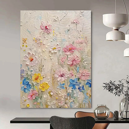 “Textured Colorful Wildflowers” - Multicolor Impasto Floral Painting On Canvas DKH1000