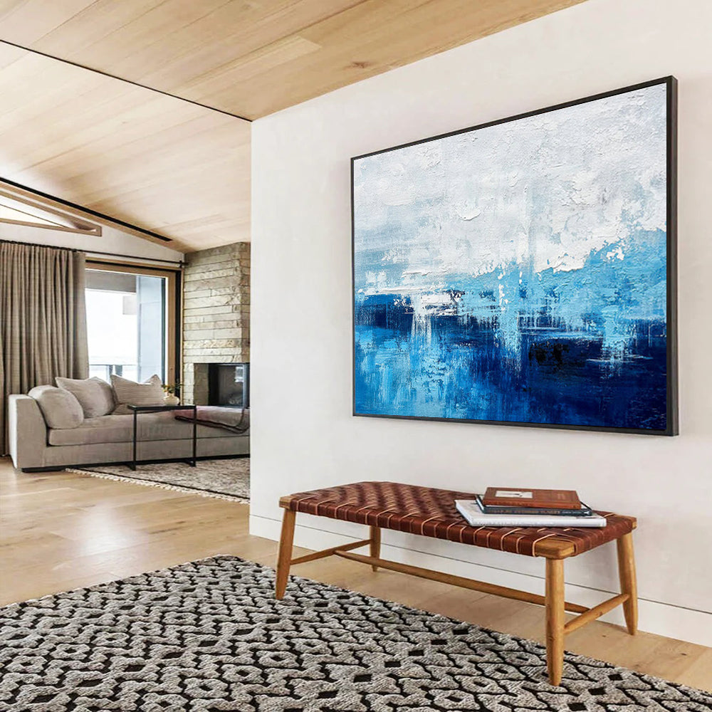 Blue and White Coastal Abstract Painting On Canvas DKH275