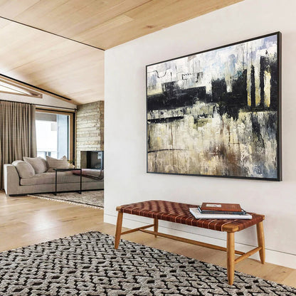 “Urban Grunge Abstract” - Gray, Black, White Textured Abstract Painting On Canvas DKH717