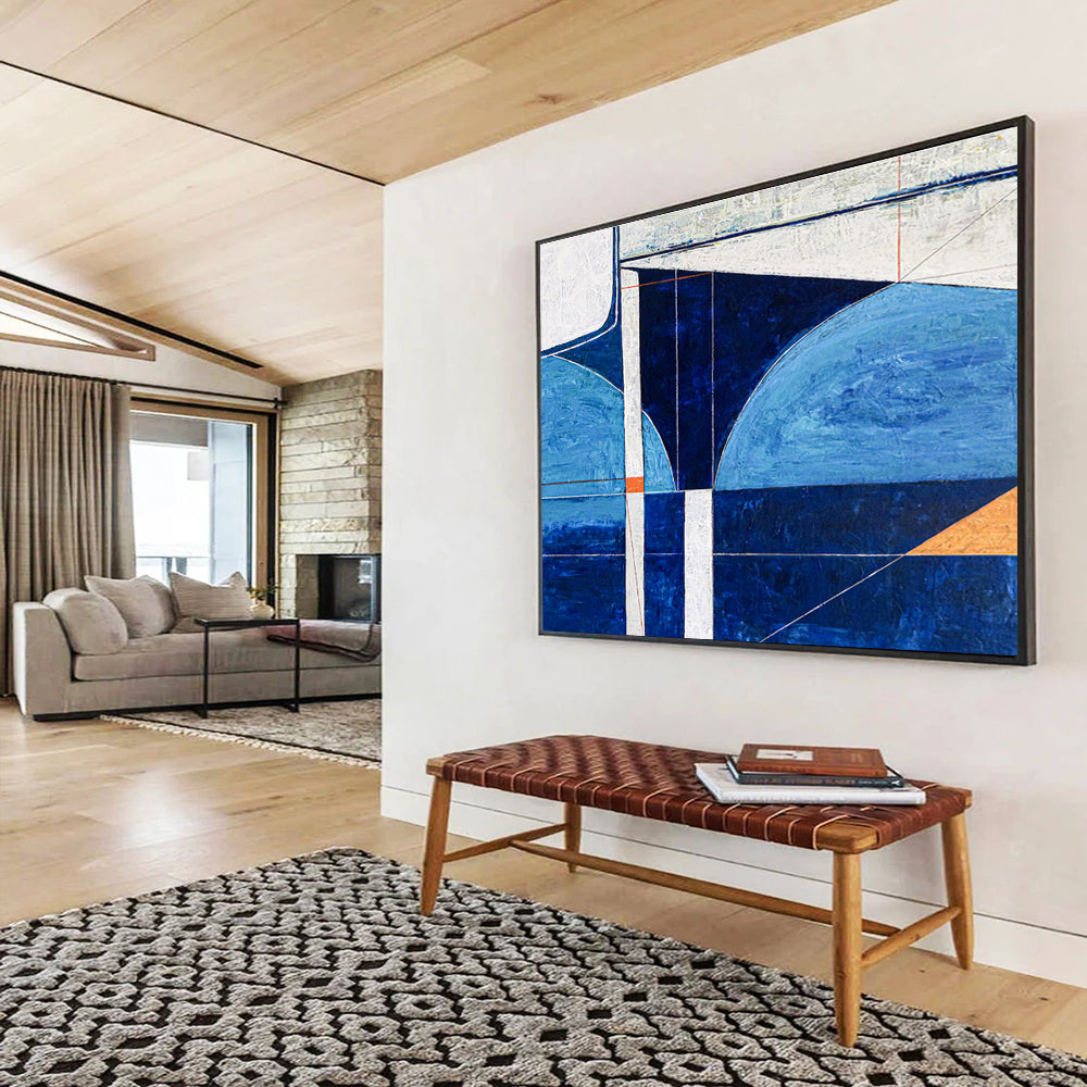 “Geometric Blue Abstraction” Abstract Geometric Painting On Canvas DKH540