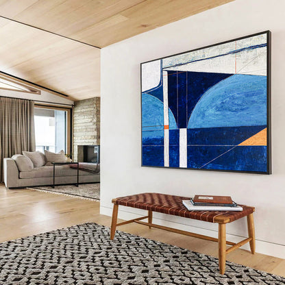 “Geometric Blue Abstraction” Abstract Geometric Painting On Canvas DKH540