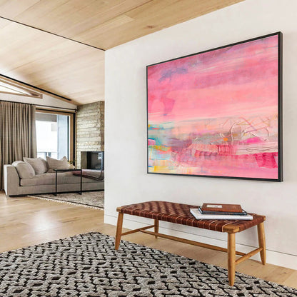 Pink - Toned Abstract Landscape - Layers of Pink and Colorful Accents Painting On Canvas DKH035