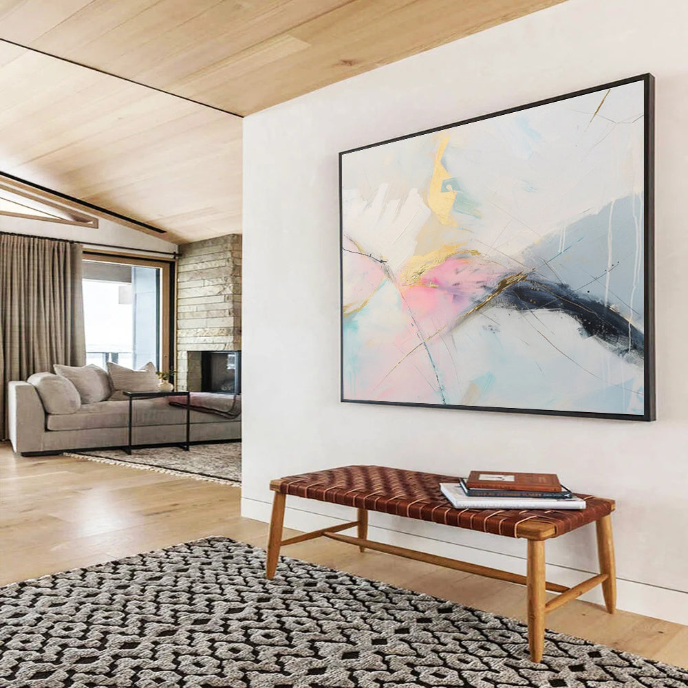 “Pastel & Gold Abstract” Abstract Acrylic Painting On Canvas DKH479