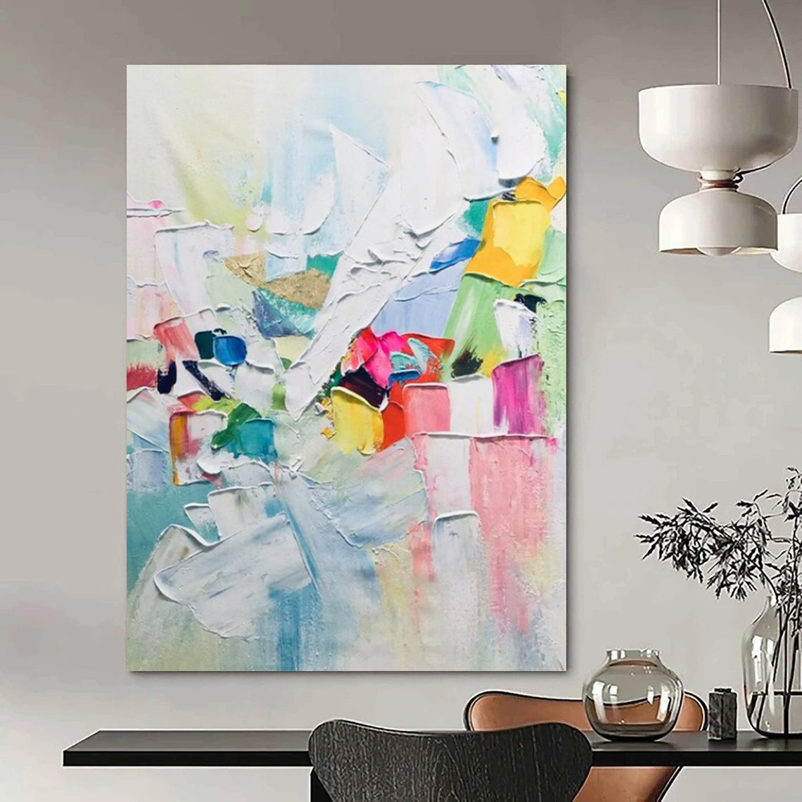 “Pastel Abstract Joy - Soft Color Impasto Abstraction” Painting On Canvas DTP267