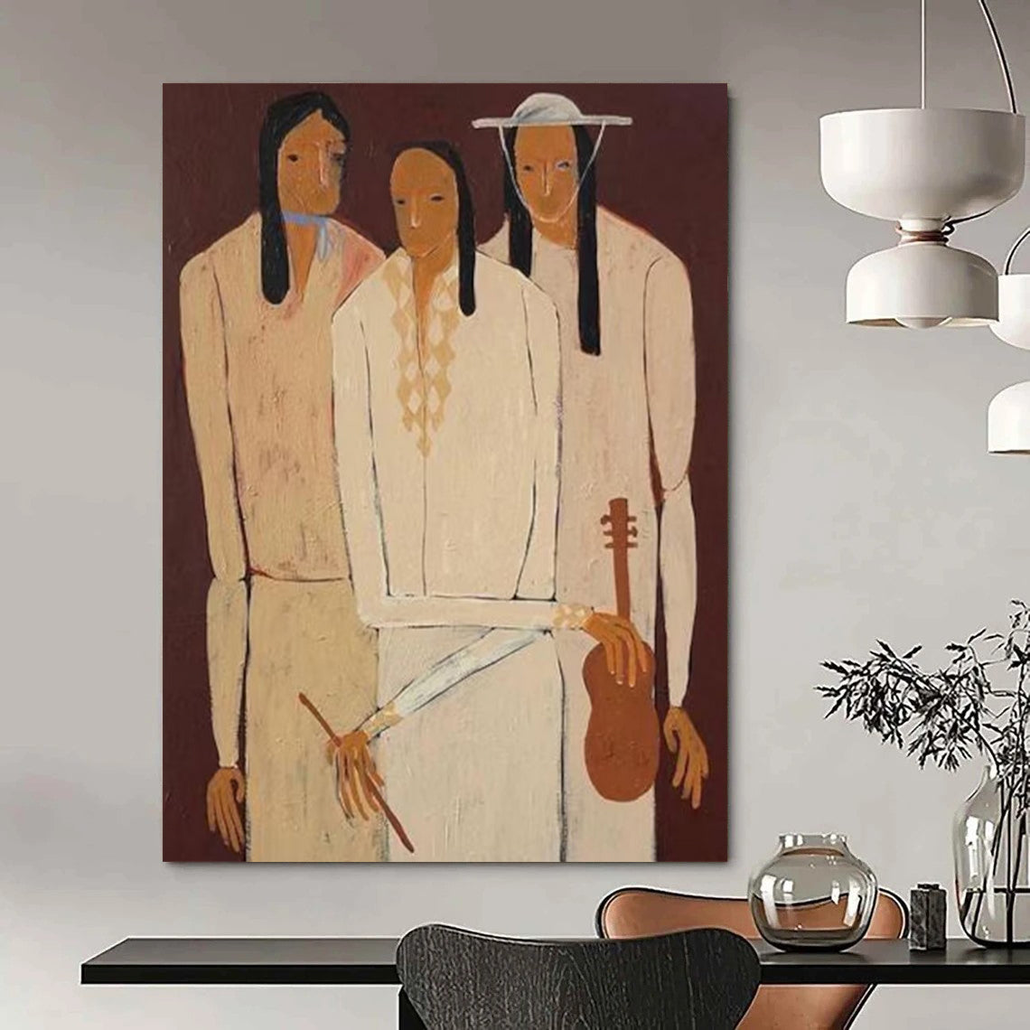 “Earth - Toned Figural Group” - Stylized Portrait Painting On Canvas DTP141