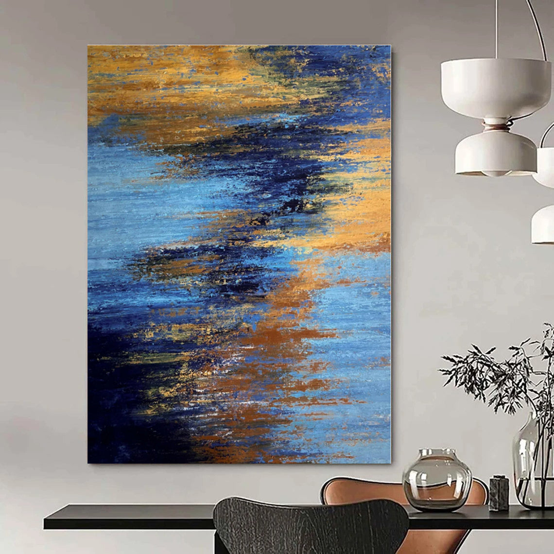 Blue - Gold Fusion - Abstract Landscape Oil Painting CT1234