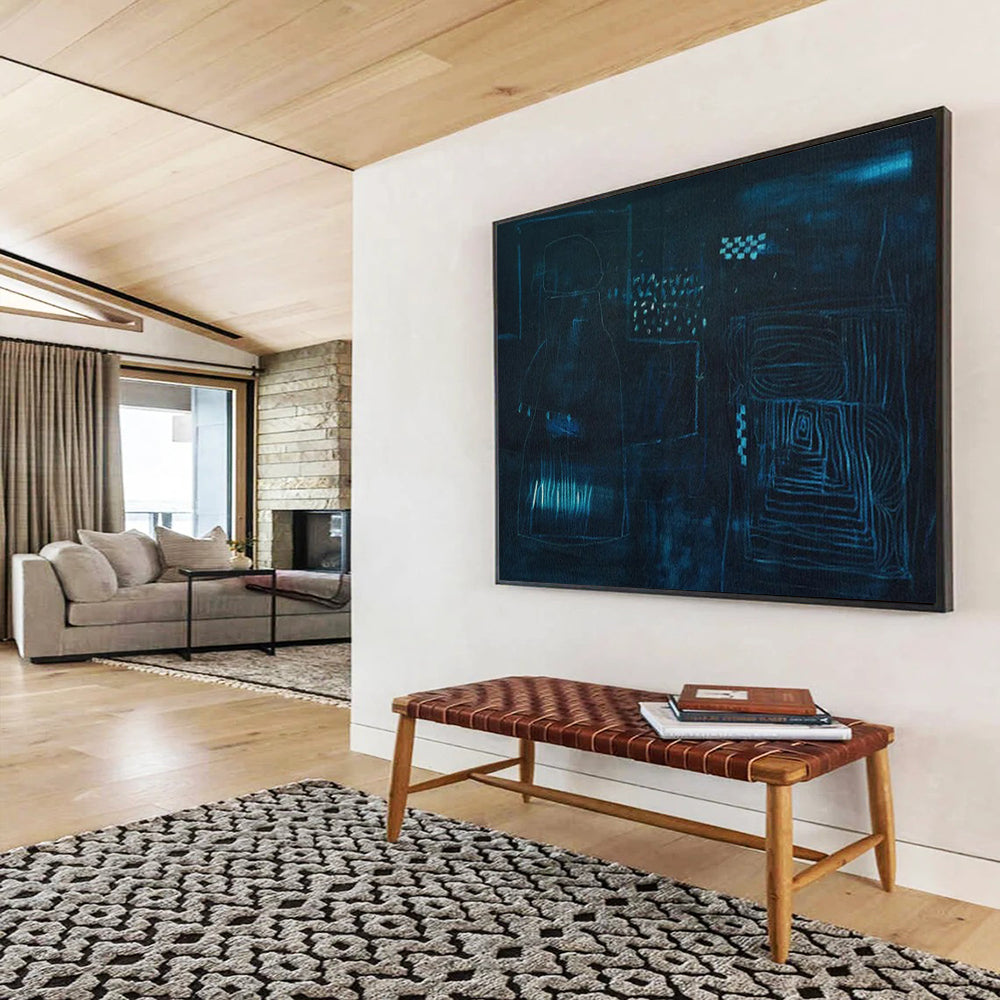 “Deep Blue Abstract Night Forms - Dark Blues and Subtle Lines” Painting On Canvas DKH023
