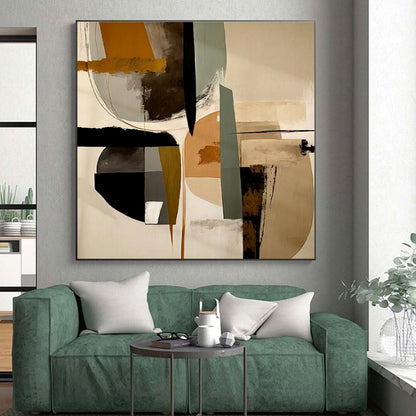 Earth - Toned Geometric Assemblage, “Modern Mosaic” - Abstract Geometric Acrylic Painting CT0753