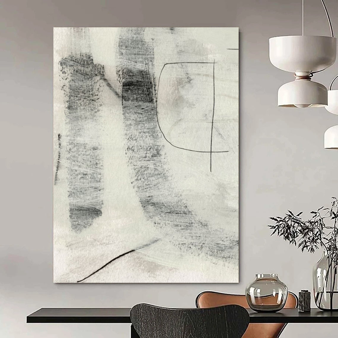 “Monochrome Textured Marks” - Black, White Abstract Painting On Canvas DTP213