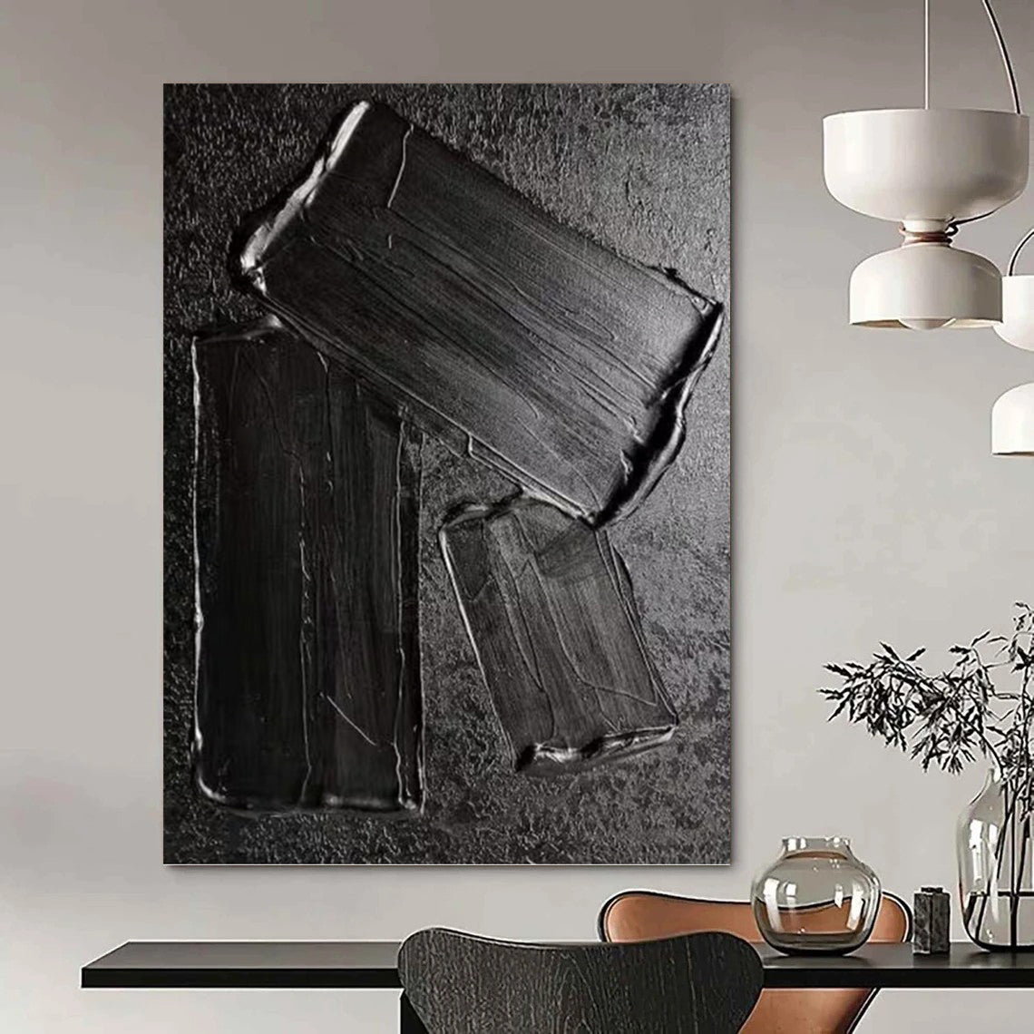 Black Textured Rectangles - Abstract Painting On Canvas DKH1333