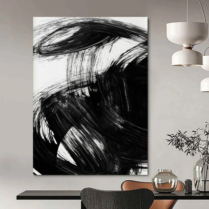 “Dynamic Black Ink Swirl” - Bold Black Ink Abstract Painting On Canvas DTP195
