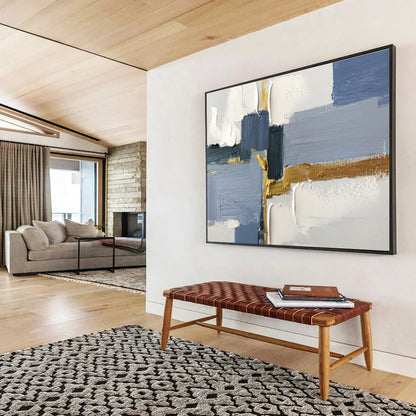 Geometric Blue and Gold Abstract Painting On Canvas DKH311
