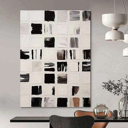 “Black and White Square Abstract - Microcosm of Color” Painting On Canvas DKH1133