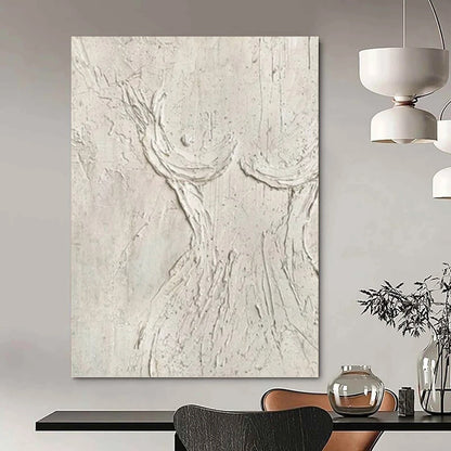 “White Textured Abstract Tree Form” Painting On Canvas DKH0989