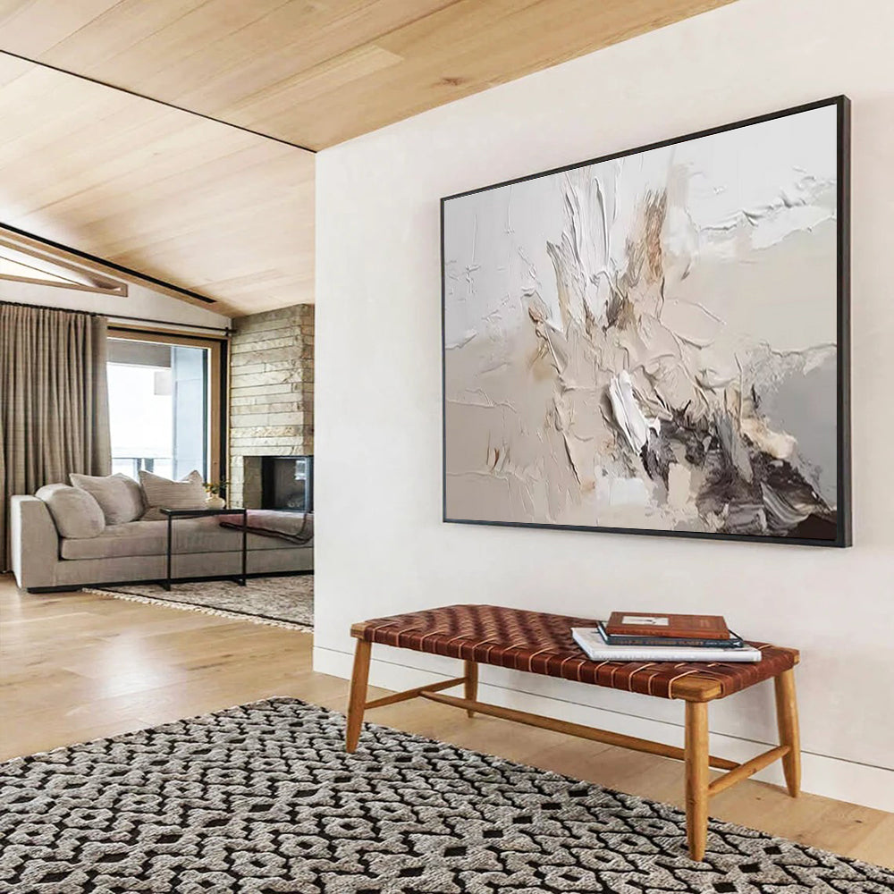 Textured Neutral Explosion - Abstract Impasto Painting On Canvas DKH618