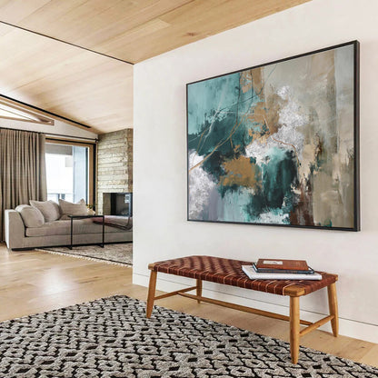 “Teal - Gold Abstract Pathways” Abstract Acrylic Painting On Canvas DKH513