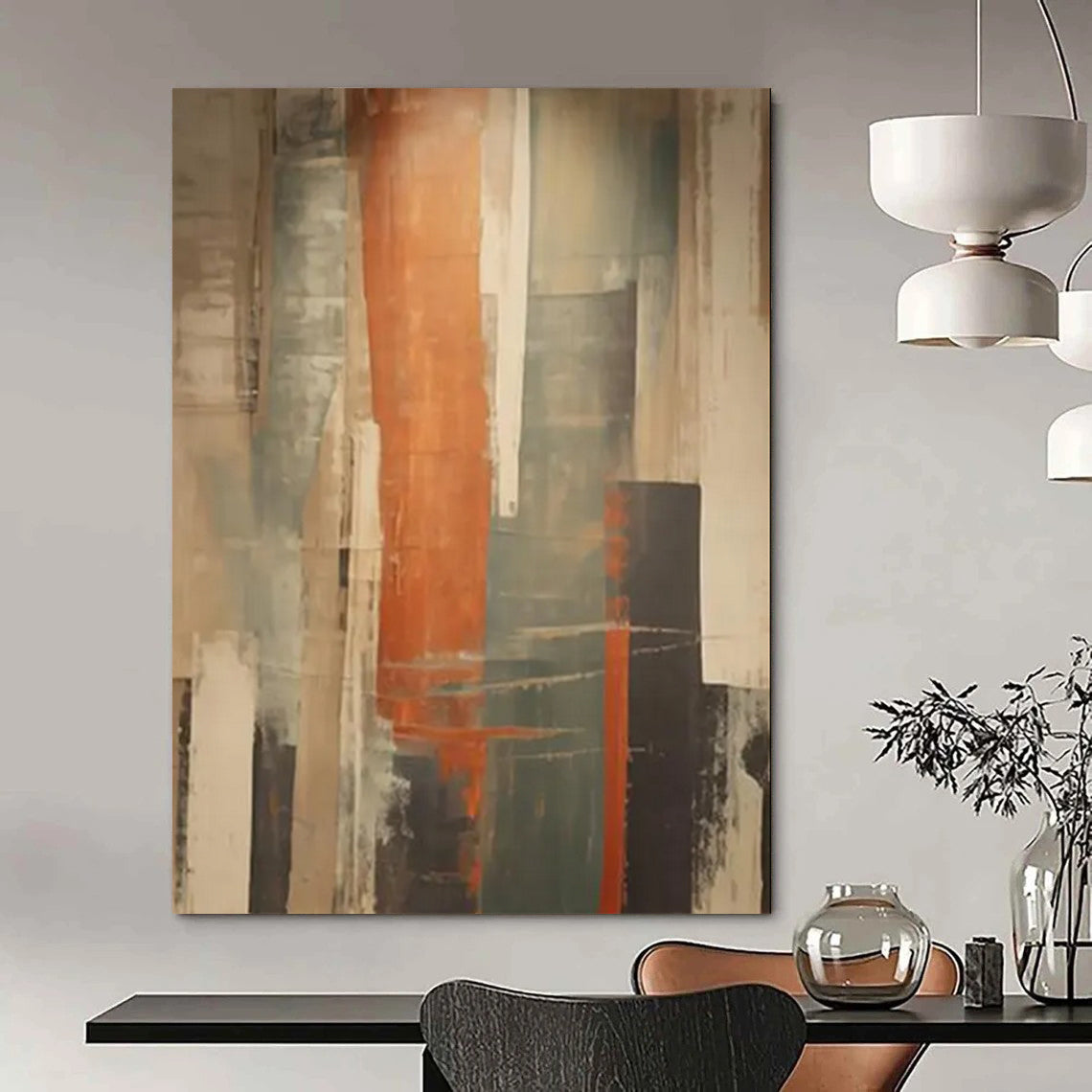 “Vertical Orange - Gray Abstract” - Modern Abstract Painting On Canvas DTP113