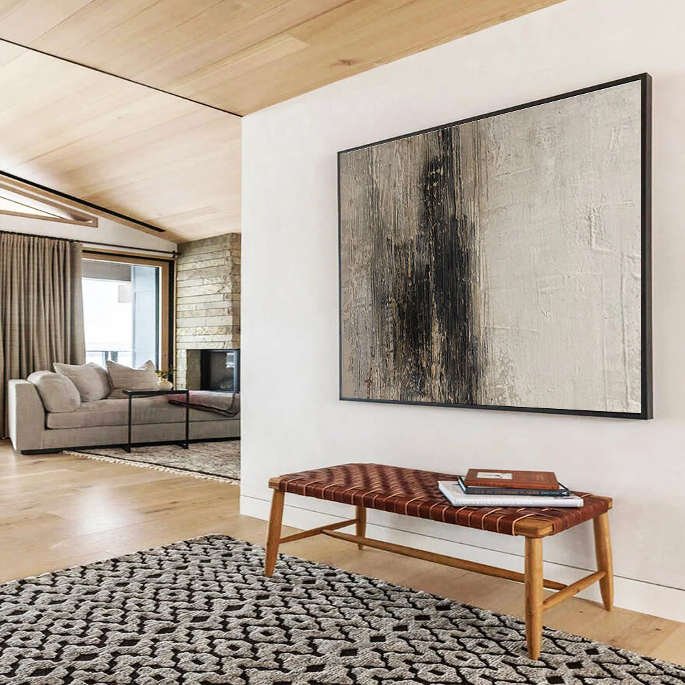 Textured Monochrome Abstract “Shadowy Textured Mystery” Painting On Canvas DKH086