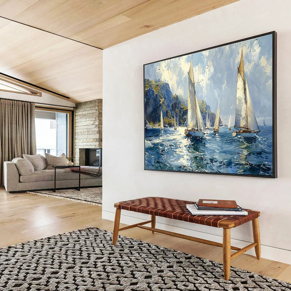 Sailing Boats On A Breezy Sea Painting On Canvas DKH669