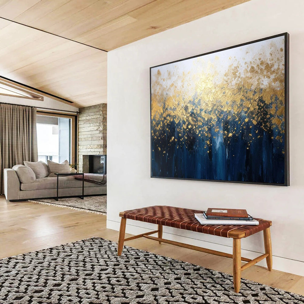 “Gold, Blue, Forest ‘Enchanted Golden Woods’” - Fantasy Landscape Painting On Canvas DLZ048