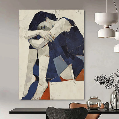 “Geometric Figure” - Blue & White Abstract Figure Painting On Canvas CT2214