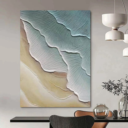“Green, Beige Textured Layers ‘Earth’s Rhythm’” - Impasto Abstract Landscape Painting On Canvas DTP342