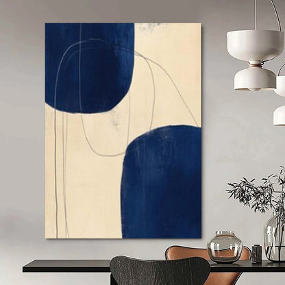 “Deep Blue Shapes with Graceful Lines” – Abstract Minimalist Painting CT1062