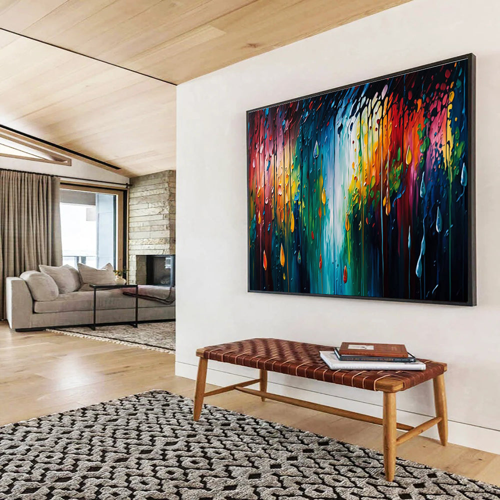 “Rainbow Drip - Colorful Raindrop Abstract Painting On Canvas” DKH867