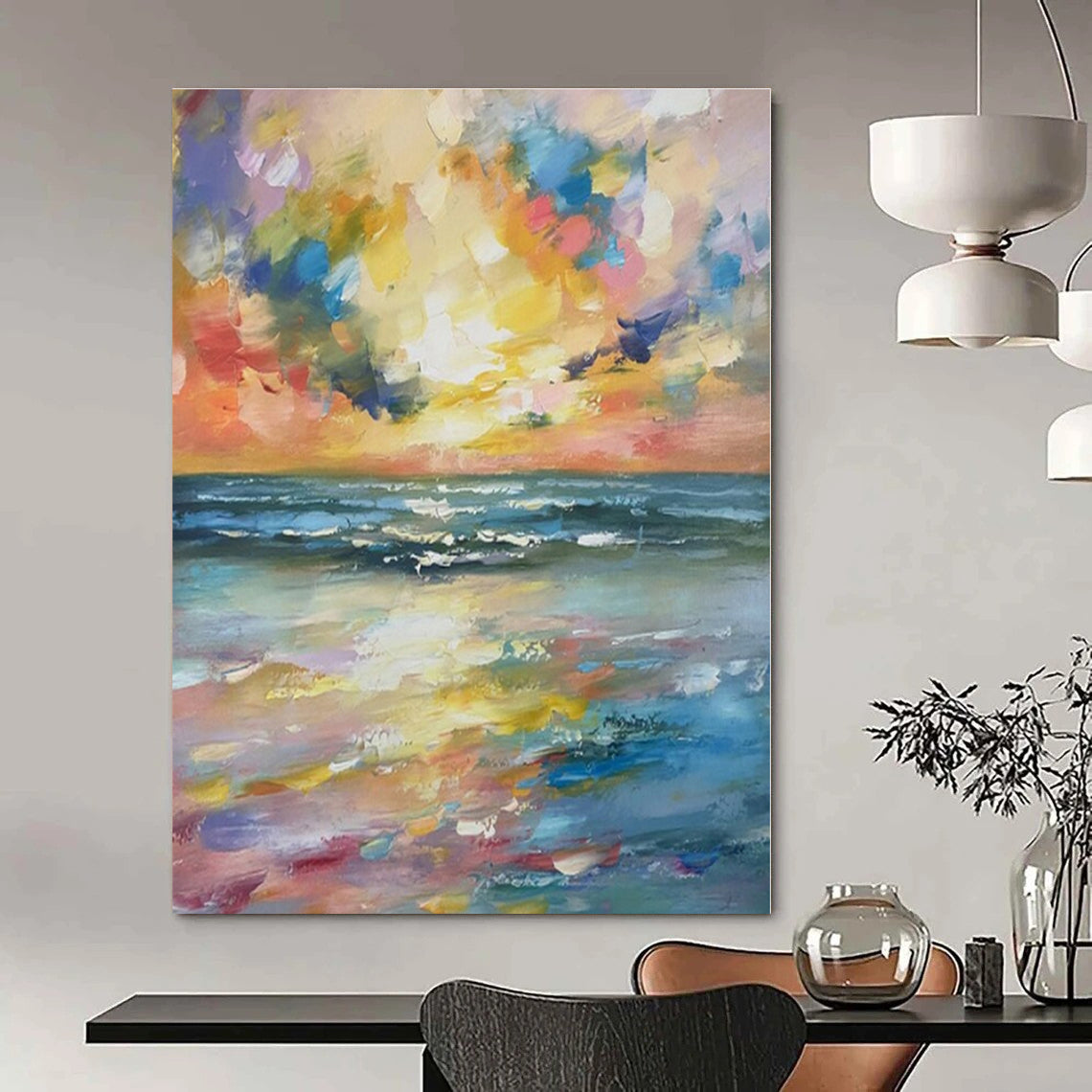 Vibrant Seaside Sunset - Impressionist Seaside Acrylic Painting CT1396