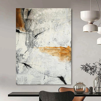Abstract Textures in Gray, White, and Orange - Abstract Painting On Canvas DKH1438