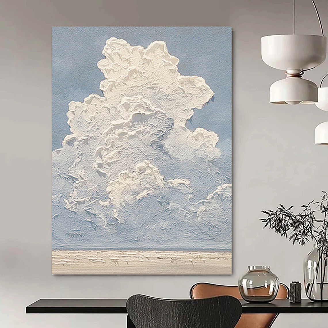 White Clouds on Blue - Textured Sky Painting On Canvas DKH1142